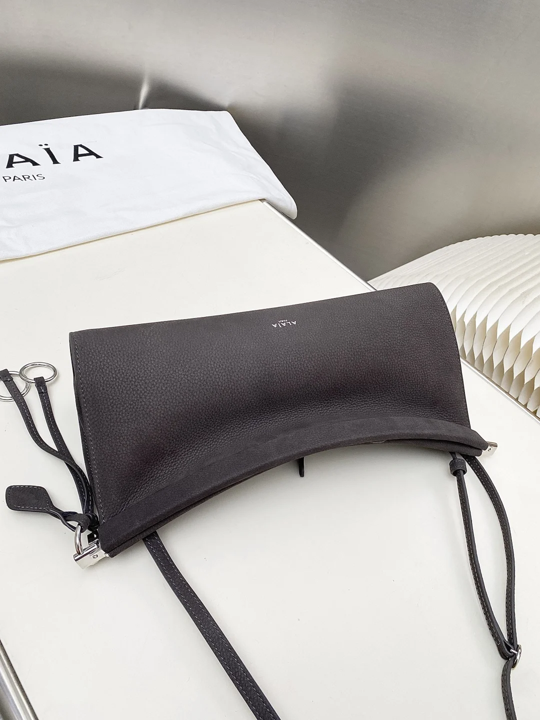 ALAIA Shoulder Bags Suede Leather (Brown-Silver) 30X14X9CM G00202608100394 - Image 6