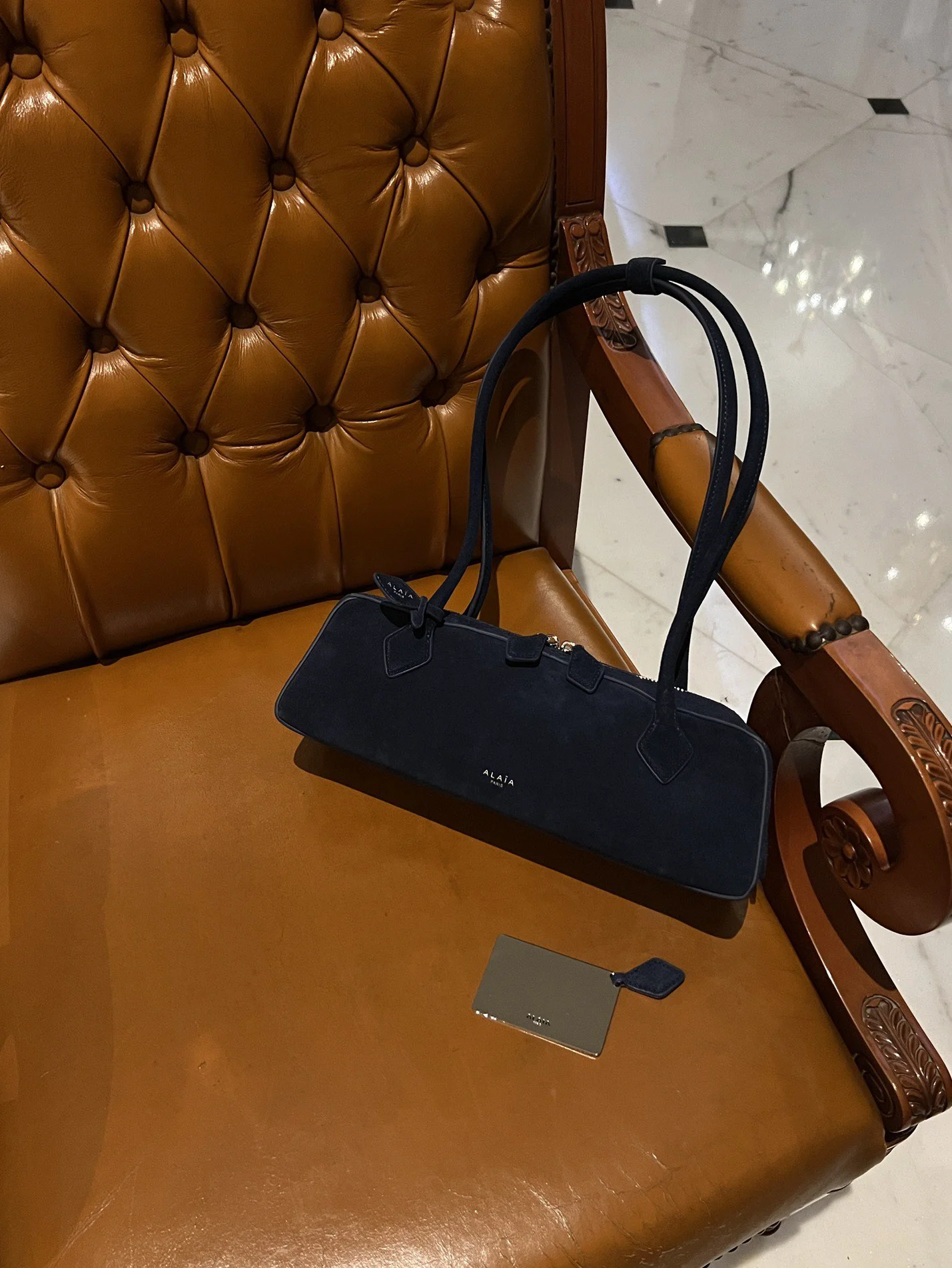 ALAIA Shoulder Bags Suede (Navy-Silver) 33X10X11 G80202608100421