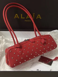 ALAIA Shoulder Bags Suede (Red-Silver) 33X10X11 H00202608100419