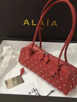 Alternative view of ALAIA Shoulder Bags Suede (Red-Silver) 33X10X11 H00202608100419