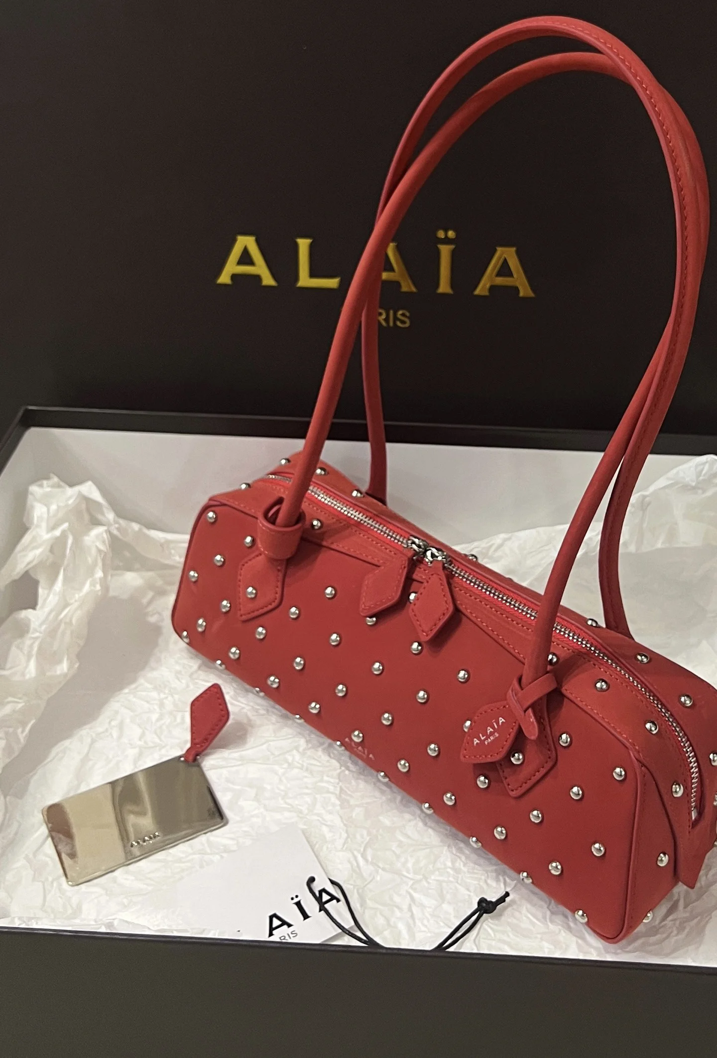 ALAIA Shoulder Bags Suede (Red-Silver) 33X10X11 H00202608100419 - Image 2
