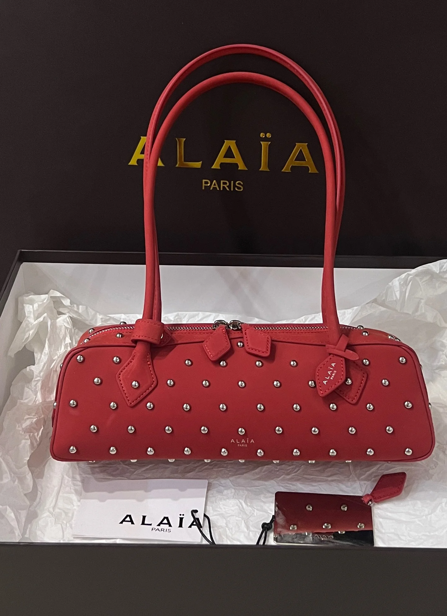 ALAIA Shoulder Bags Suede (Red-Silver) 33X10X11 H00202608100419 - Image 6