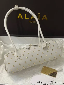 ALAIA Shoulder Bags Suede (White-Gold) 33X10X11 H00202608100418