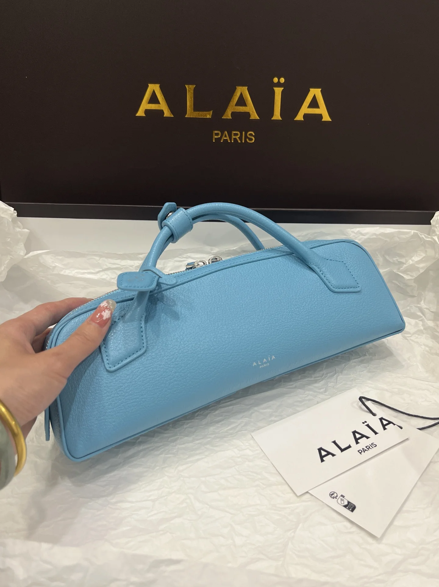 ALAIA Top Handle Bags Calf Leather (Blue) 31X10X7CM G00202608100398