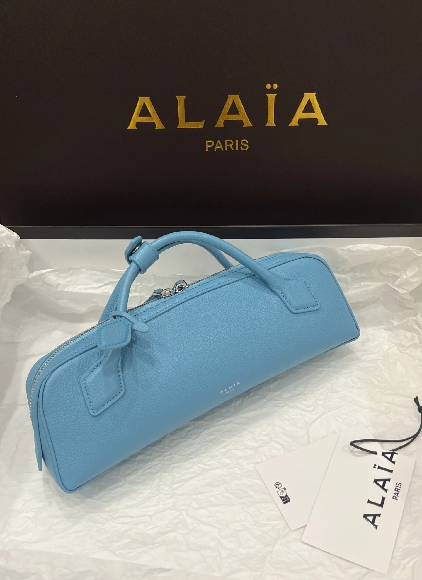 ALAIA Top Handle Bags Calf Leather (Blue) 31X10X7CM G00202608100398 - Image 5