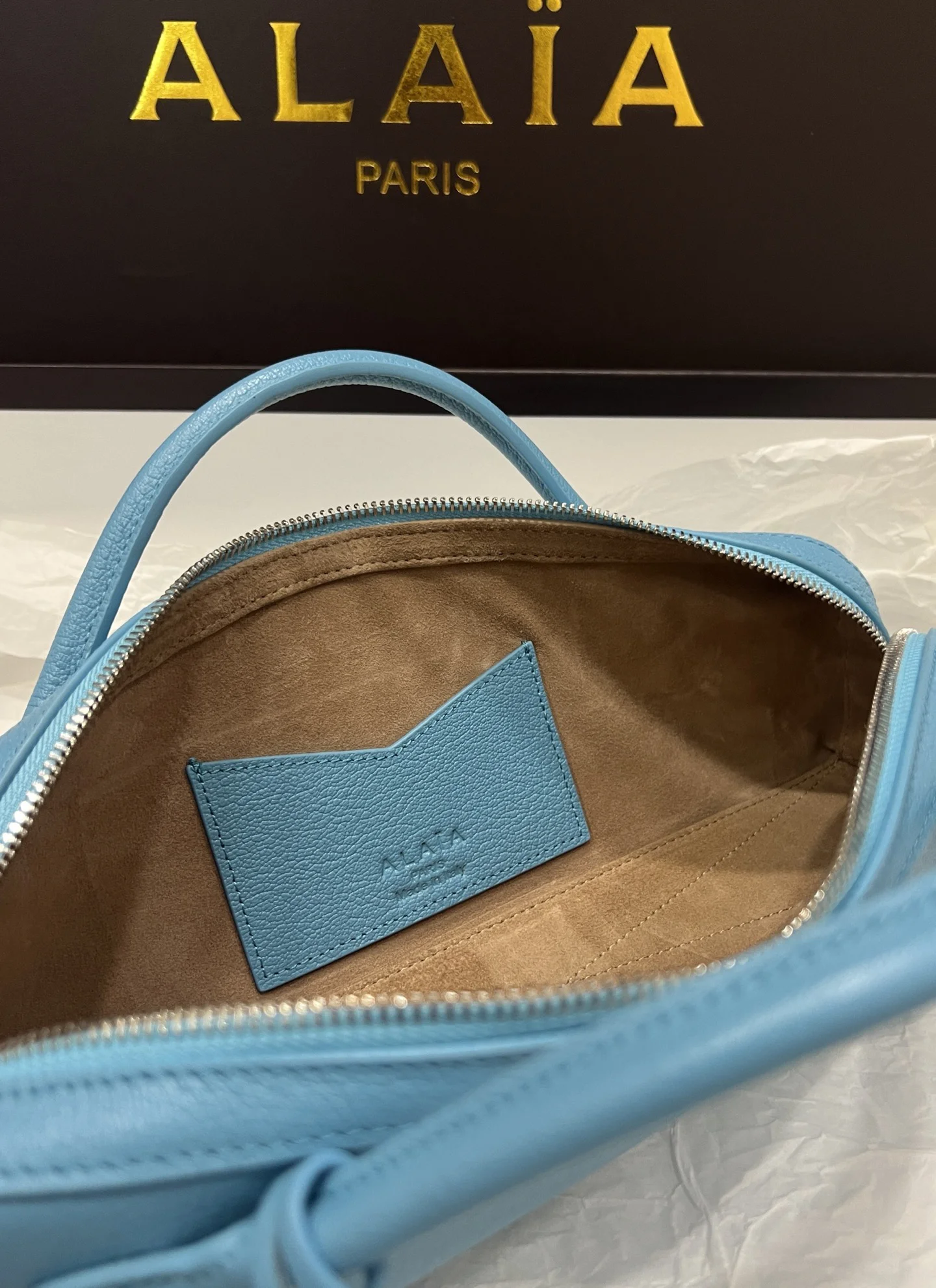 ALAIA Top Handle Bags Calf Leather (Blue) 31X10X7CM G00202608100398 - Image 9