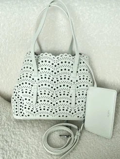 ALAIA Totes Bags Leather (White-Black) 25X20X12CM F80202608100349