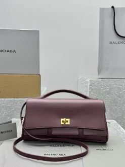 BALENCIAGA Clutches Bags Calf Leather (Burgundy-Gold) 27X5X14CM D80202608100031