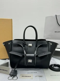 BALENCIAGA Shoulder Bags Leather (Black-Silver) 30X24X13CM F80202608100209
