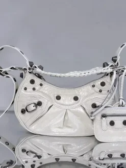 BALENCIAGA Shoulder Bags Leather (White-Black) 26X16X10 CM E50202608100255