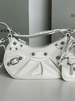 BALENCIAGA Shoulder Bags Leather (White-Silver) 26X16X10CM E80202608100114