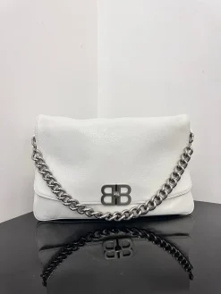 BALENCIAGA Shoulder Bags Leather (White-Silver) 36X24CM E80202608100260