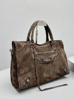 BALENCIAGA Shoulder Bags Suede (Brown-Silver) 37X27X10CM F50202608100285