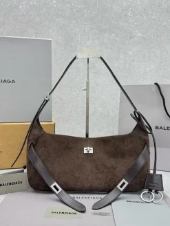 BALENCIAGA Shoulder Bags Suede Leather (Brown-Silver) H00202608100303