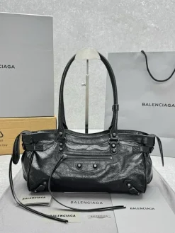 BALENCIAGA Shoulder Bags Waxed Leather (Black) 32X9X19CM G00202608100312