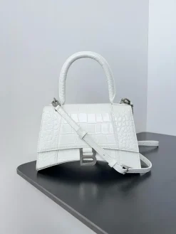 BALENCIAGA Top Handle Bags Calfskin Leather (White-Silver) 23X10X24CM D00202608100332