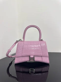 BALENCIAGA Top Handle Bags Crocodile Embossed Leather (Pink-Silver) 19X8X21CM E70202608100344