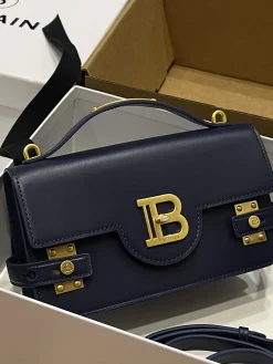 BALMAIN Shoulder Bags Calf Leather (Blue-Gold) 23X14X8CM H50202608100262