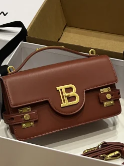 BALMAIN Shoulder Bags Calf Leather (Brown-Gold) 23X14X8CM H50202608100272