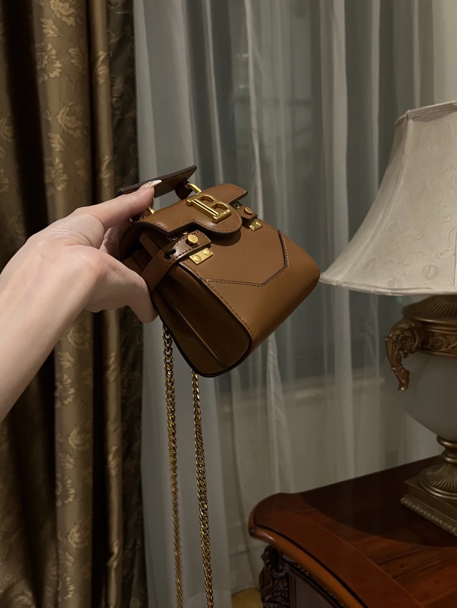 BALMAIN Shoulder Bags Calf Leather (Brown-Gold) One Size F20202608100274 - Image 2
