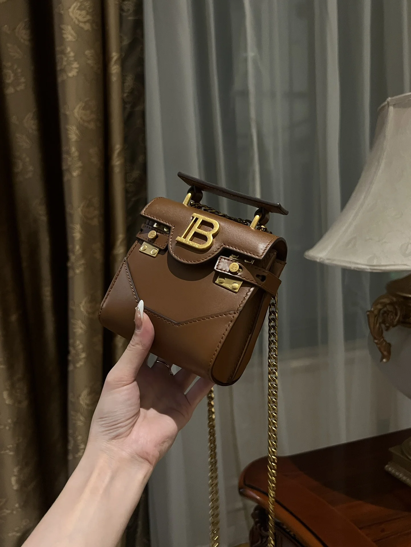 BALMAIN Shoulder Bags Calf Leather (Brown-Gold) One Size F20202608100274 - Image 3