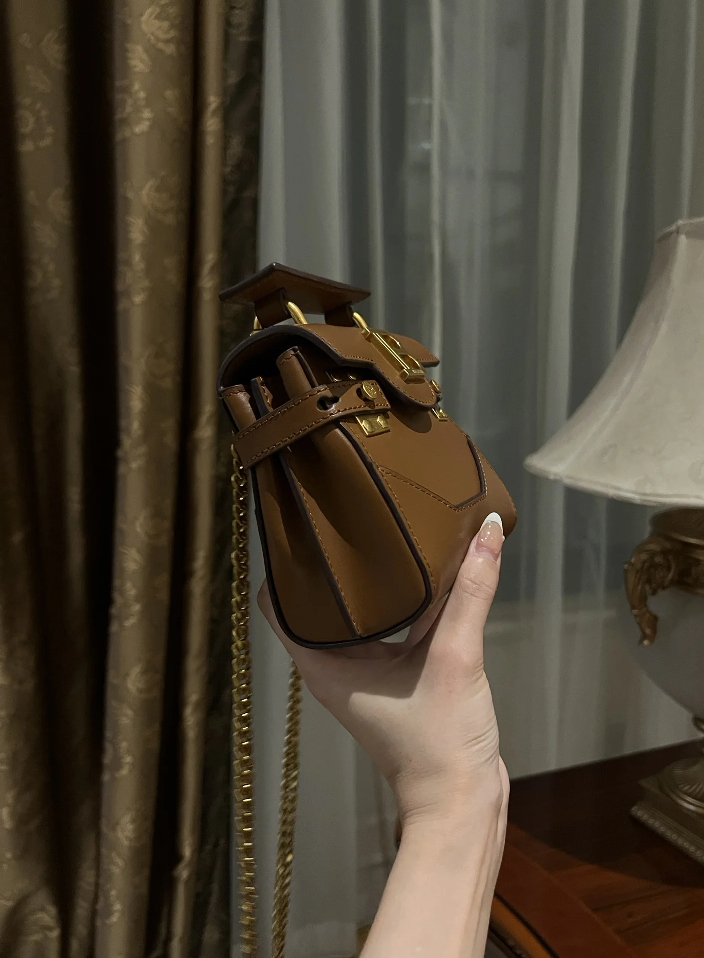 BALMAIN Shoulder Bags Calf Leather (Brown-Gold) One Size F20202608100274 - Image 7