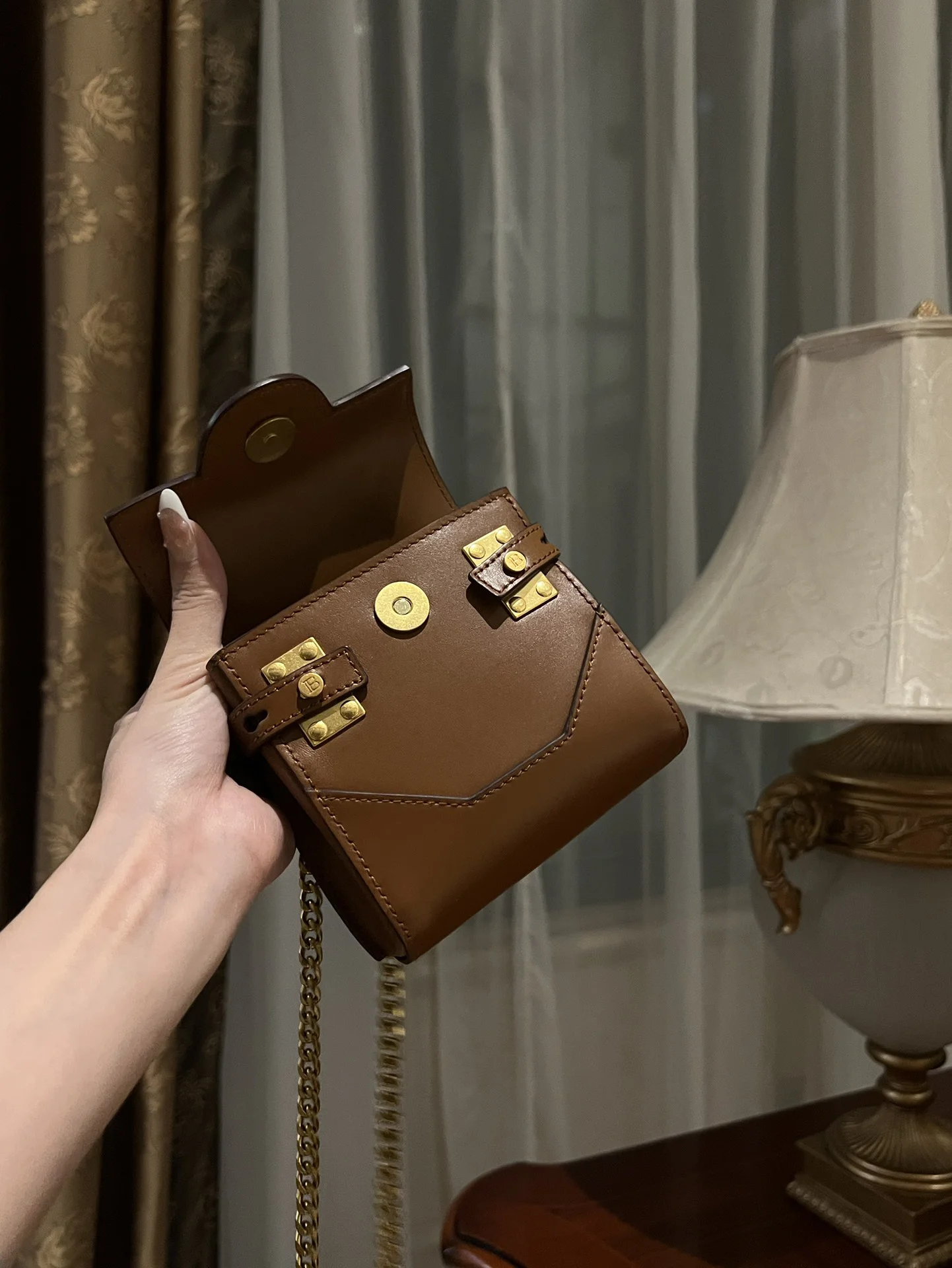 BALMAIN Shoulder Bags Calf Leather (Brown-Gold) One Size F20202608100274 - Image 9