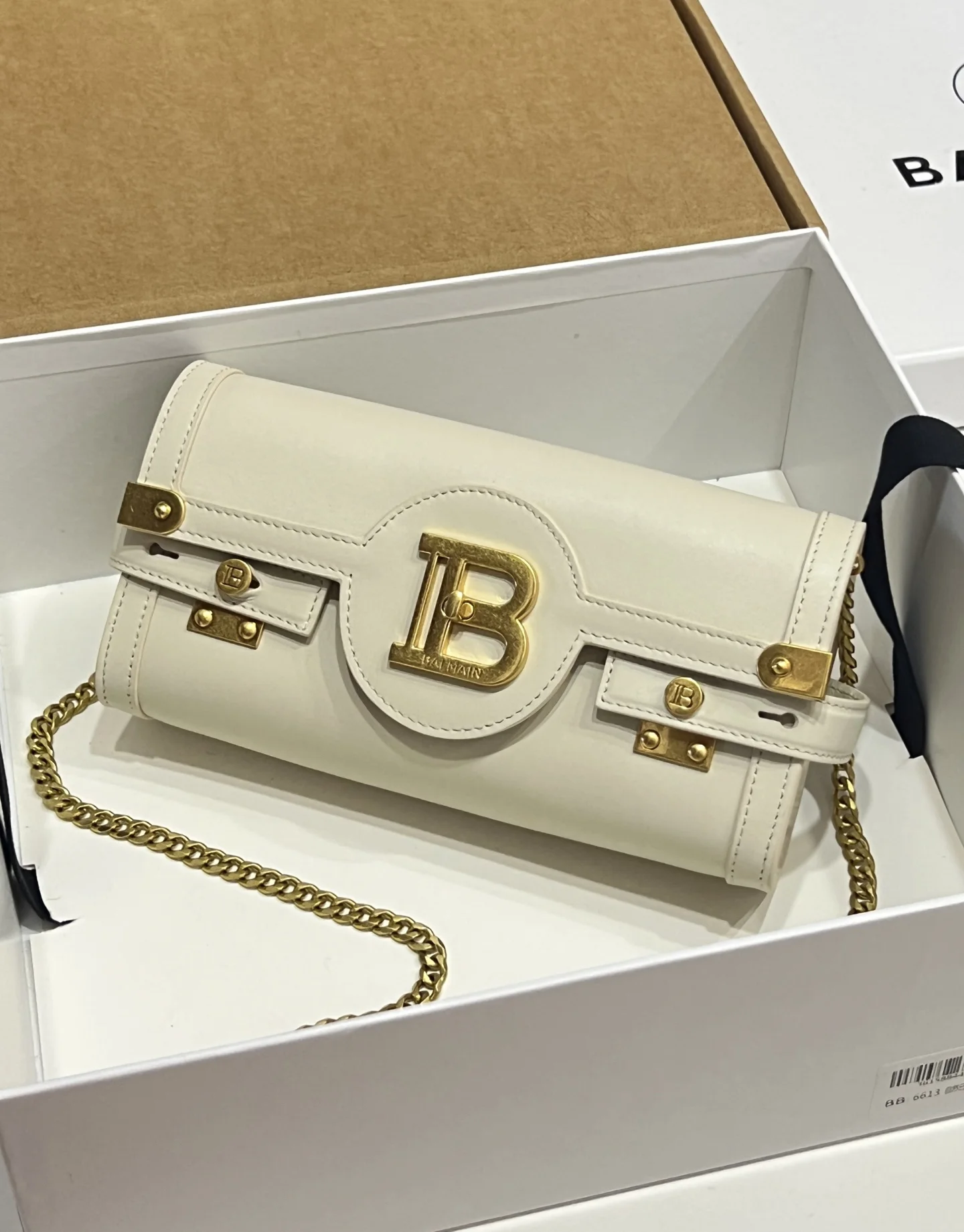 BALMAIN Shoulder Bags Calf Leather (Cream-Gold) 23X12X6CM F80202608100278 - Image 8