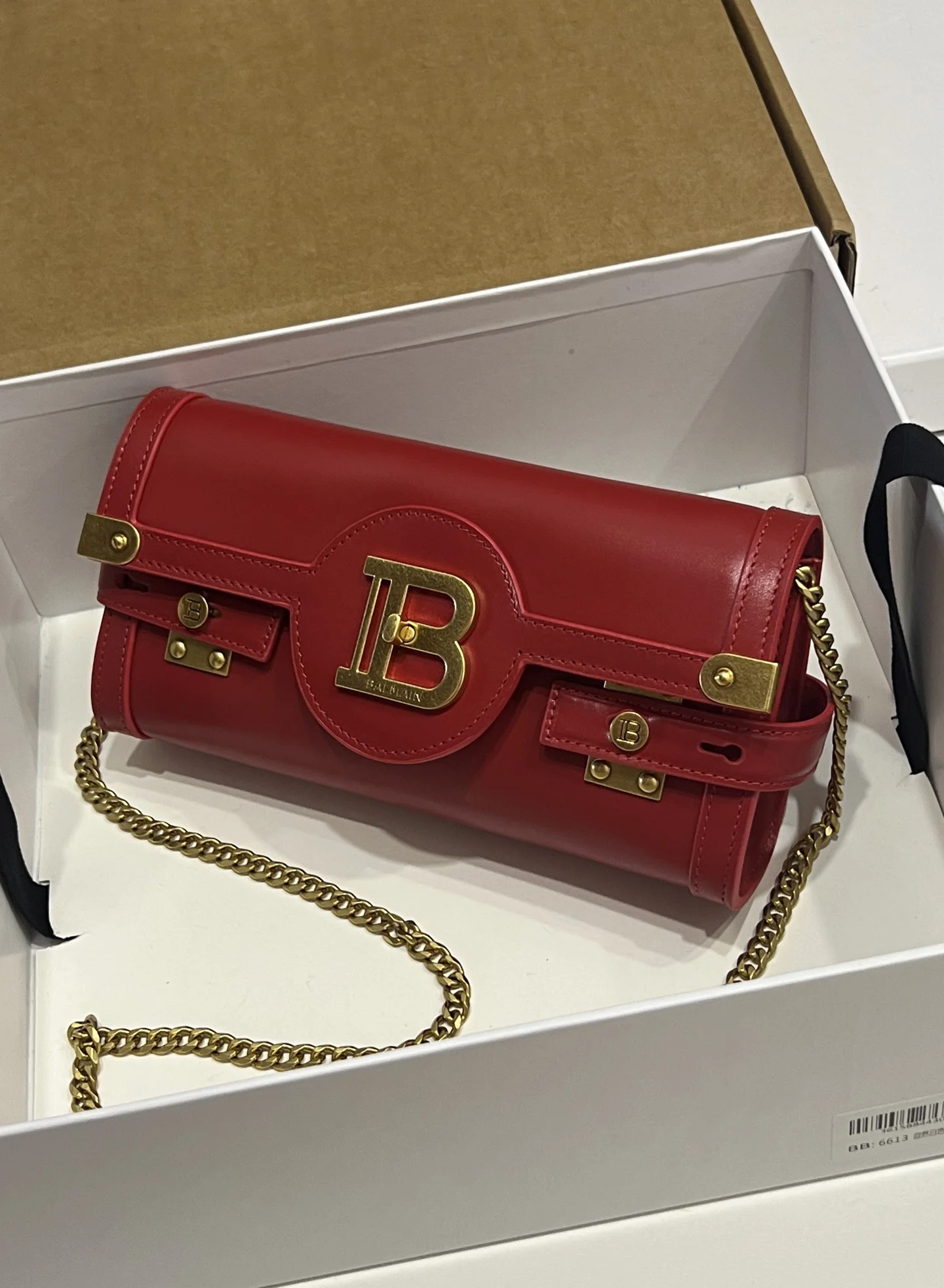 BALMAIN Shoulder Bags Calf Leather (Red-Gold) 23X12X6CM F80202608100282 - Image 2