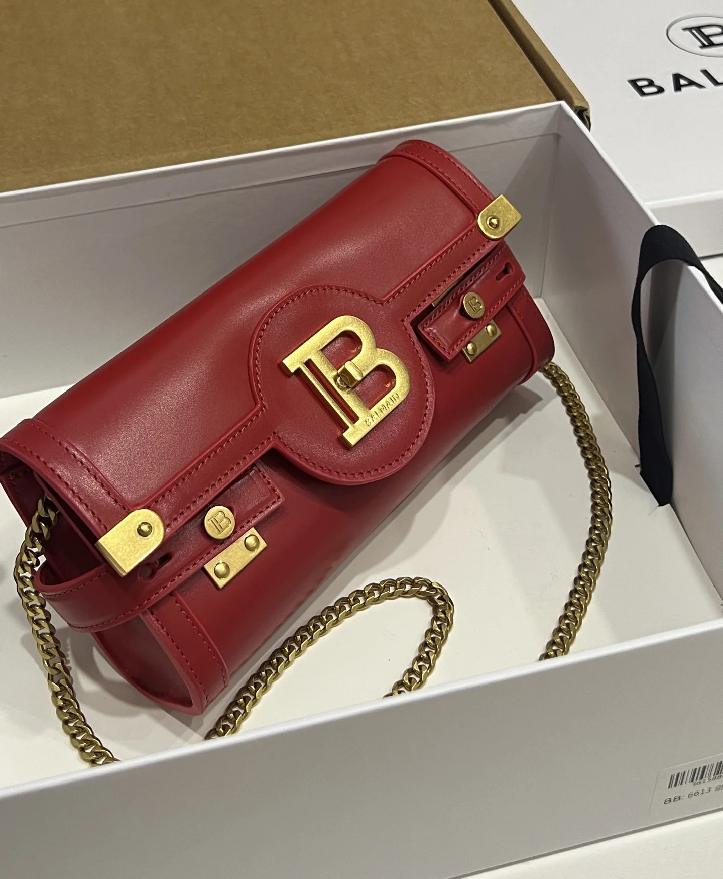 BALMAIN Shoulder Bags Calf Leather (Red-Gold) 23X12X6CM F80202608100282 - Image 3