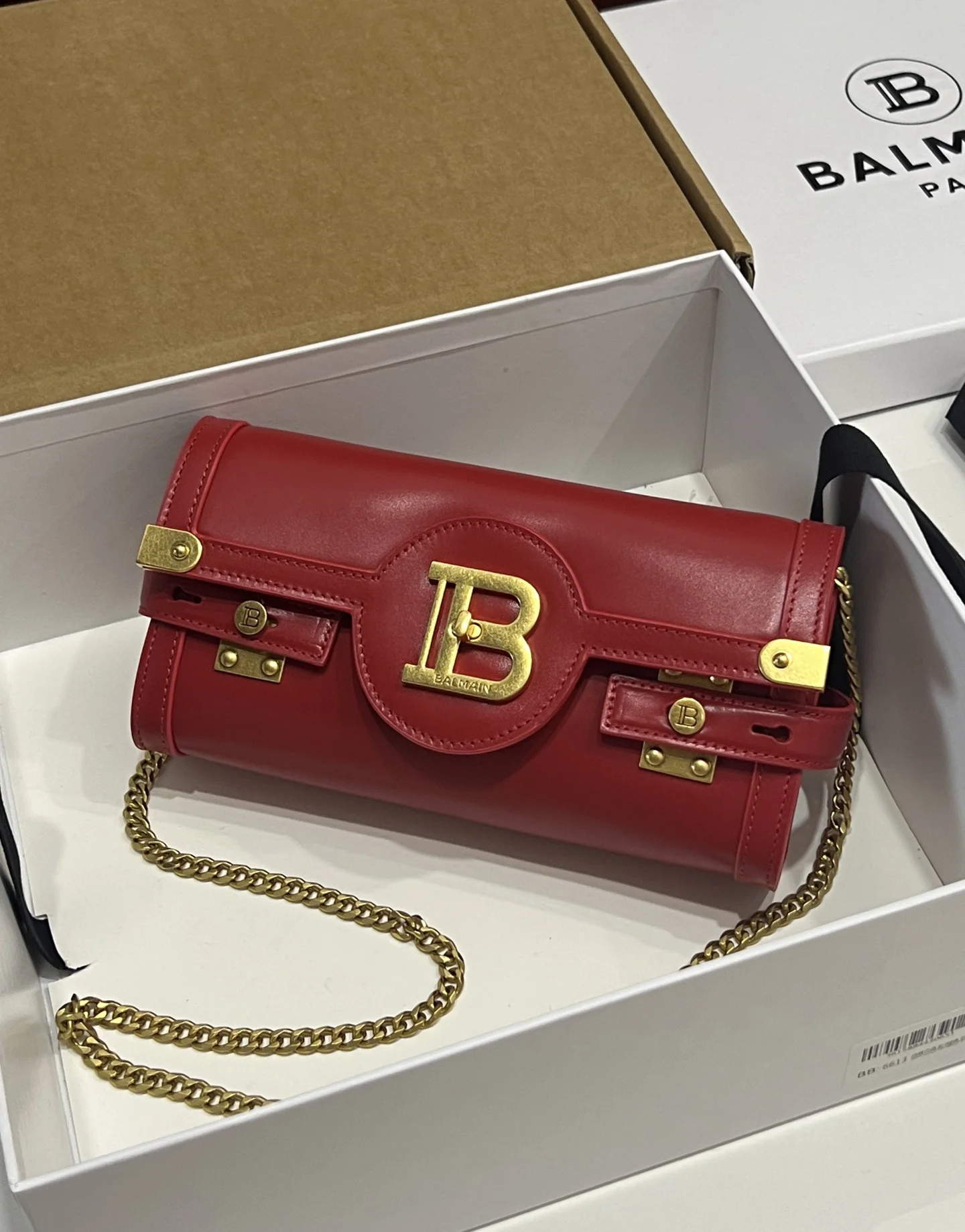 BALMAIN Shoulder Bags Calf Leather (Red-Gold) 23X12X6CM F80202608100282 - Image 6