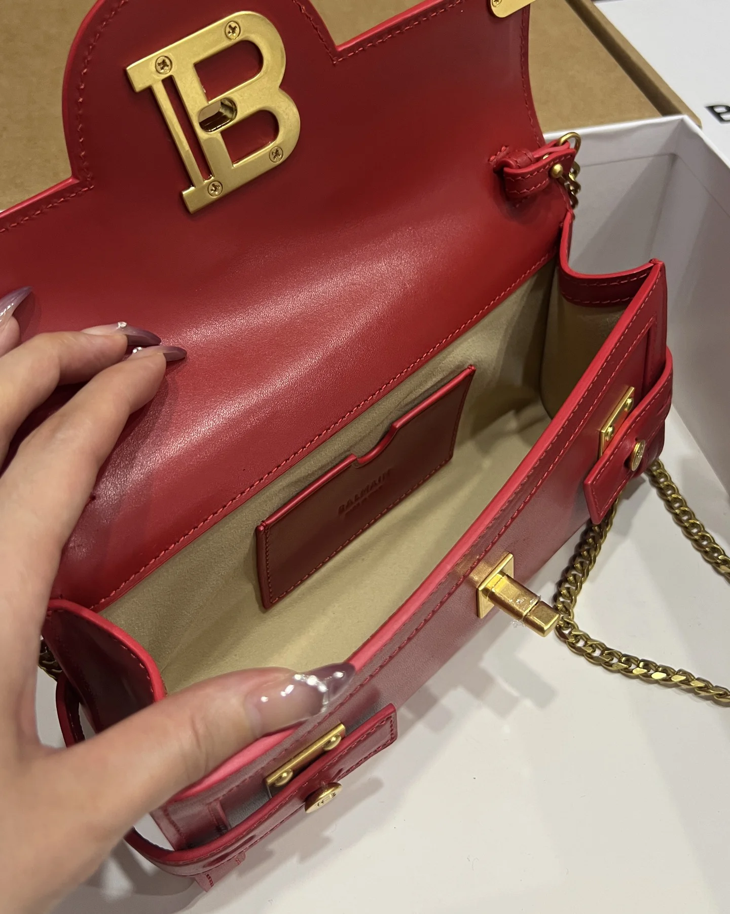 BALMAIN Shoulder Bags Calf Leather (Red-Gold) 23X12X6CM F80202608100282 - Image 9