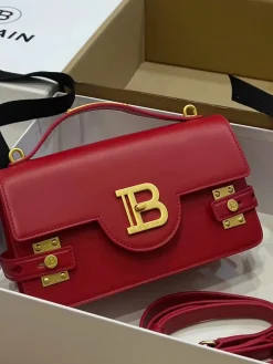 BALMAIN Shoulder Bags Calf Leather (Red-Gold) 23X14X8CM H50202608100258