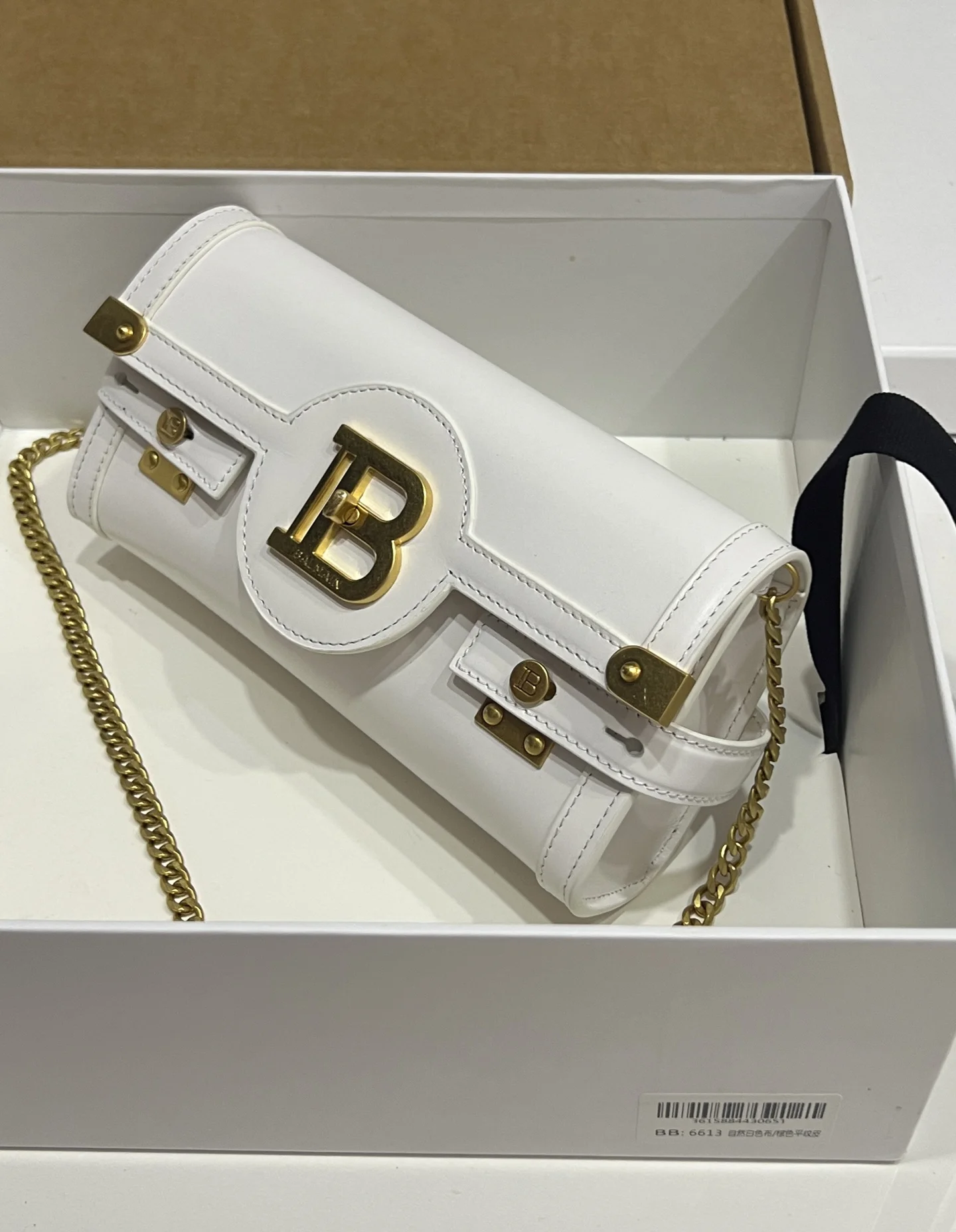BALMAIN Shoulder Bags Calf Leather (White-Gold) 23X12X6CM F80202608100279 - Image 3