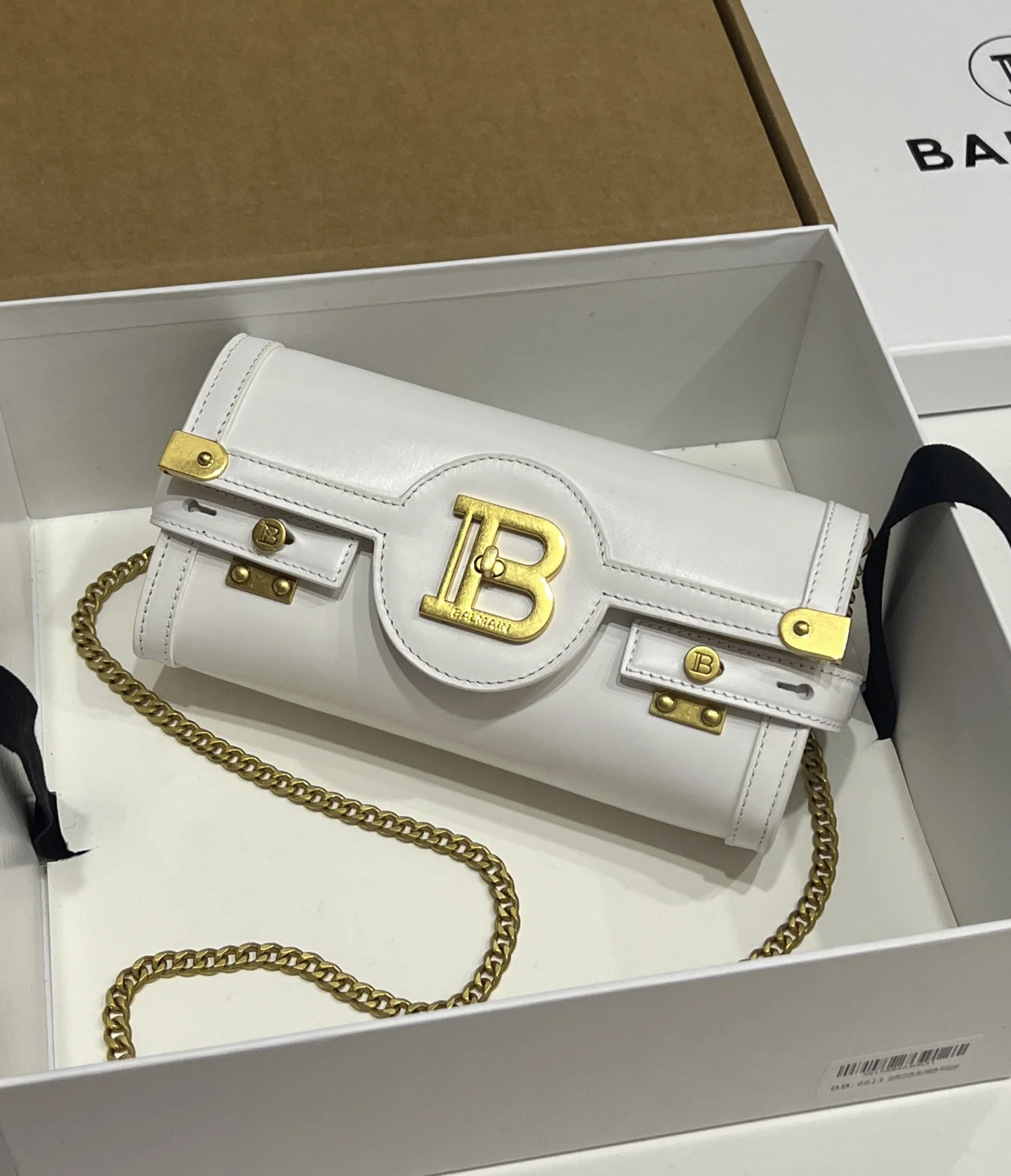 BALMAIN Shoulder Bags Calf Leather (White-Gold) 23X12X6CM F80202608100279 - Image 9