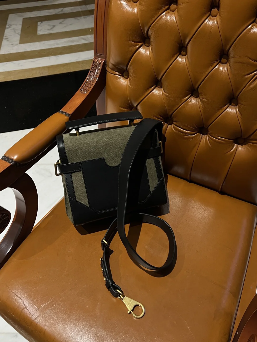 BALMAIN Shoulder Bags Canvas Leather (Green-Black) 23X20X11CM H50202608100286 - Image 2