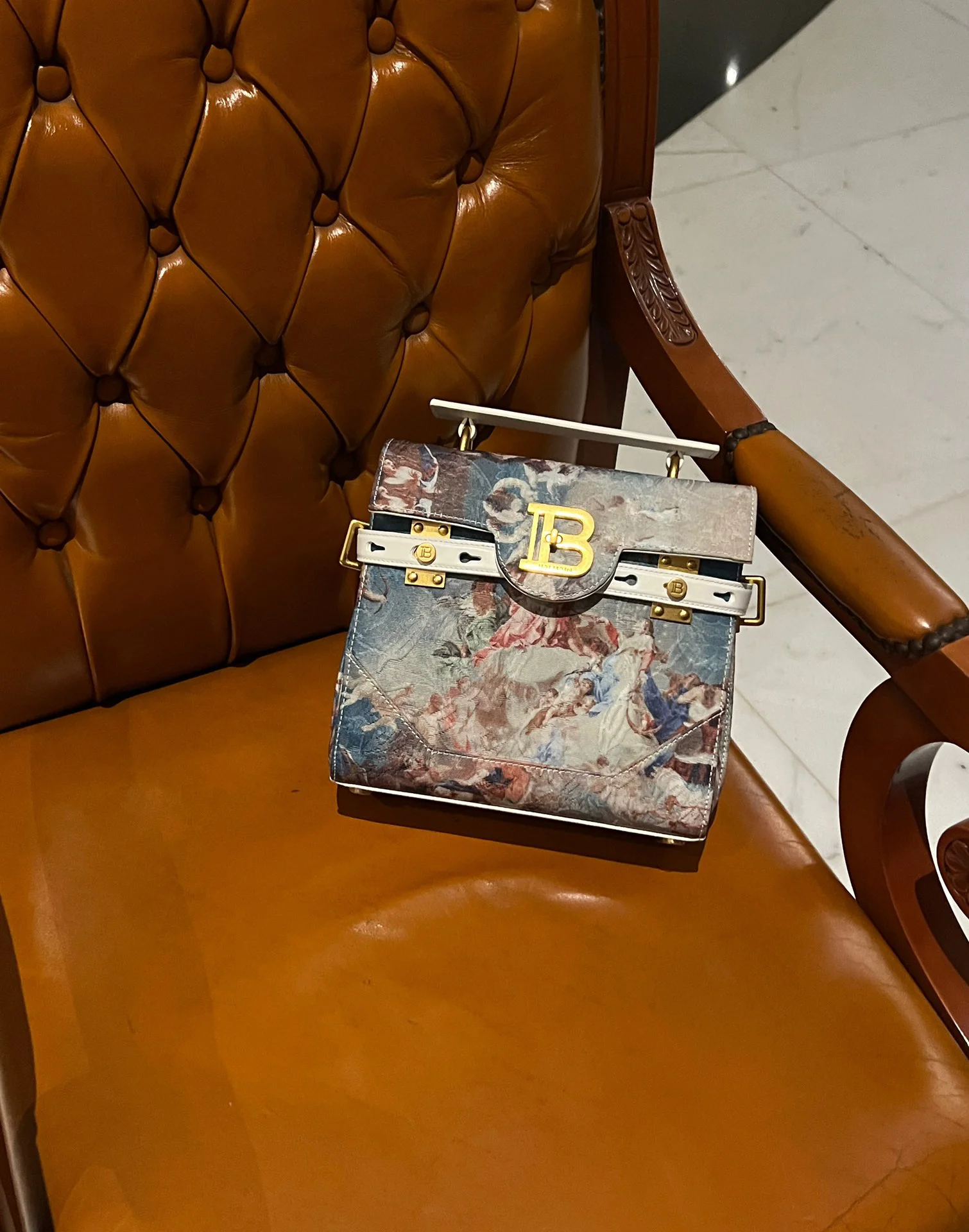 BALMAIN Shoulder Bags Canvas Leather (White-Gold) 23X20X11CM H50202608100283 - Image 2