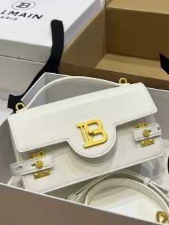 BALMAIN Shoulder Bags Cow Leather (White-Gold) 23X14X8CM H50202608100259