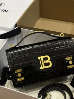 BALMAIN Shoulder Bags Embossed Calf Leather (Black-Gold) 23X14X8CM H50202608100273