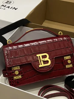 BALMAIN Shoulder Bags Embossed Calf Leather (Burgundy-Gold) 23X14X8CM H50202608100263