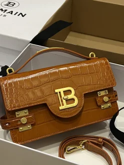 BALMAIN Shoulder Bags Embossed Leather (Brown-Gold) 23X14X8CM H50202608100265