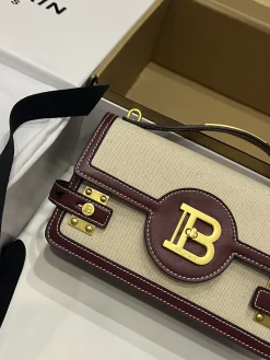 Alternative view of BALMAIN Shoulder Bags Leather Canvas (Beige-Burgundy) 23X14X8CM G30202608100268