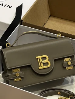 BALMAIN Shoulder Bags Leather (Gray-Gold) 23X14X8CM H50202608100261