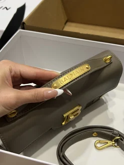 Alternative view of BALMAIN Shoulder Bags Leather (Gray-Gold) 23X14X8CM H50202608100261