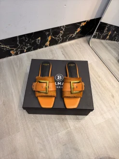 BALMAIN Slides Calf Leather & Horsehair EU36-42 B90202608031401