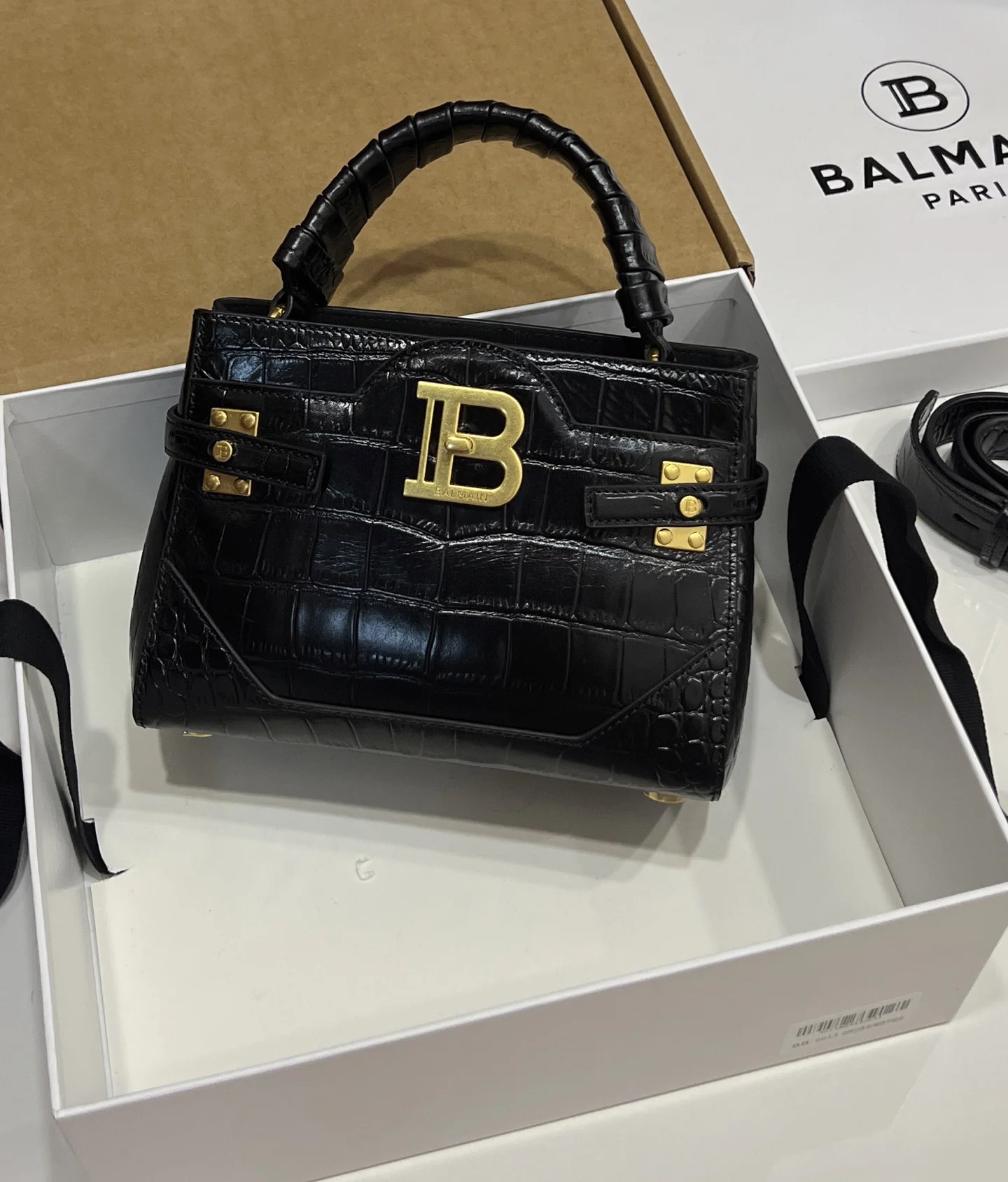 BALMAIN Top Handle Bags Calf Leather (Black-Gold) 22X17X11CM H60202608100302