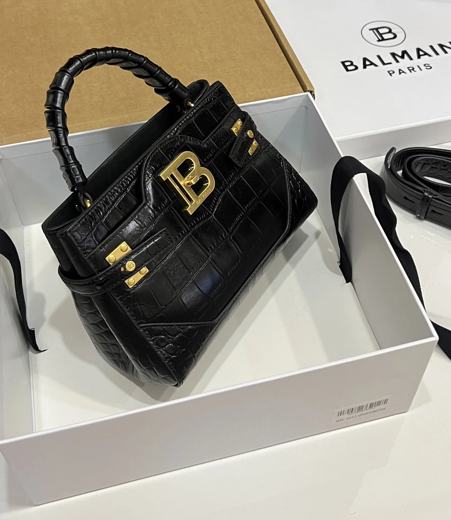 BALMAIN Top Handle Bags Calf Leather (Black-Gold) 22X17X11CM H60202608100302 - Image 2