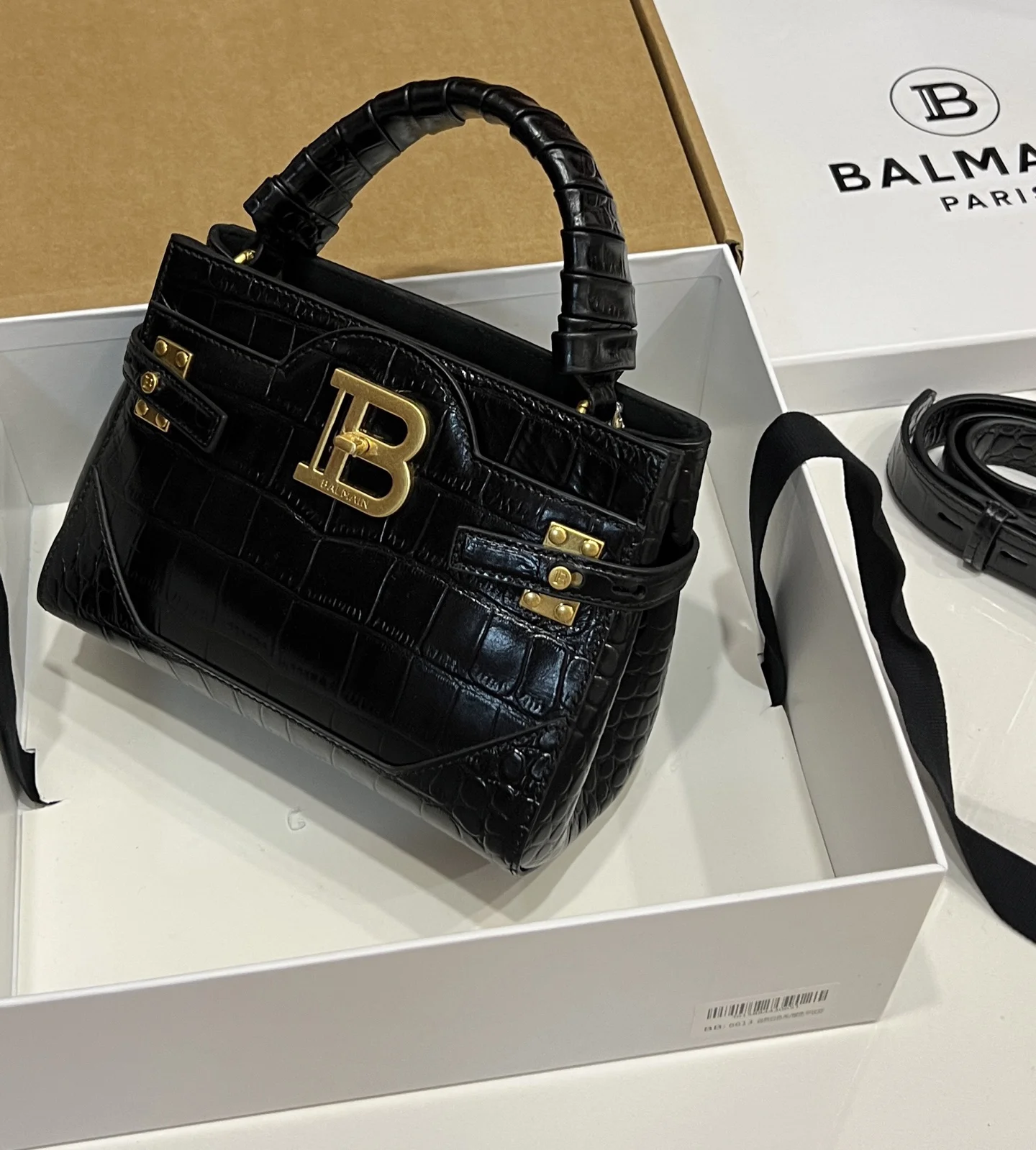 BALMAIN Top Handle Bags Calf Leather (Black-Gold) 22X17X11CM H60202608100302 - Image 3