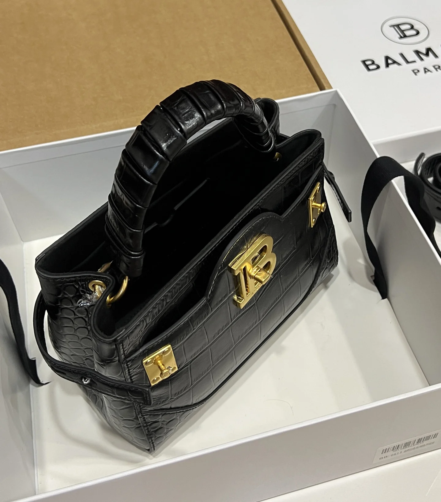 BALMAIN Top Handle Bags Calf Leather (Black-Gold) 22X17X11CM H60202608100302 - Image 7