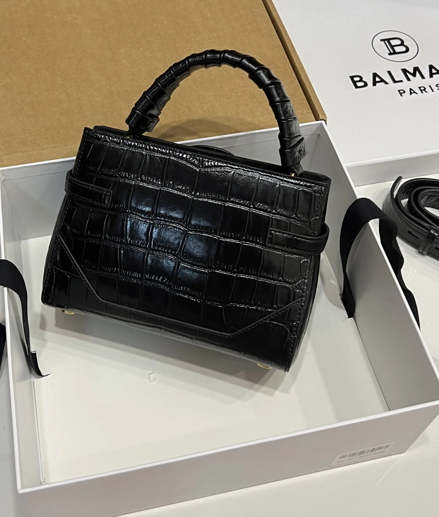 BALMAIN Top Handle Bags Calf Leather (Black-Gold) 22X17X11CM H60202608100302 - Image 8